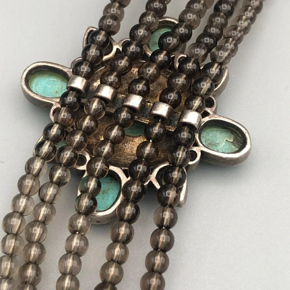Barse Sterling Silver Turquoise Bracelet Beaded Smoky Quartz 7.5